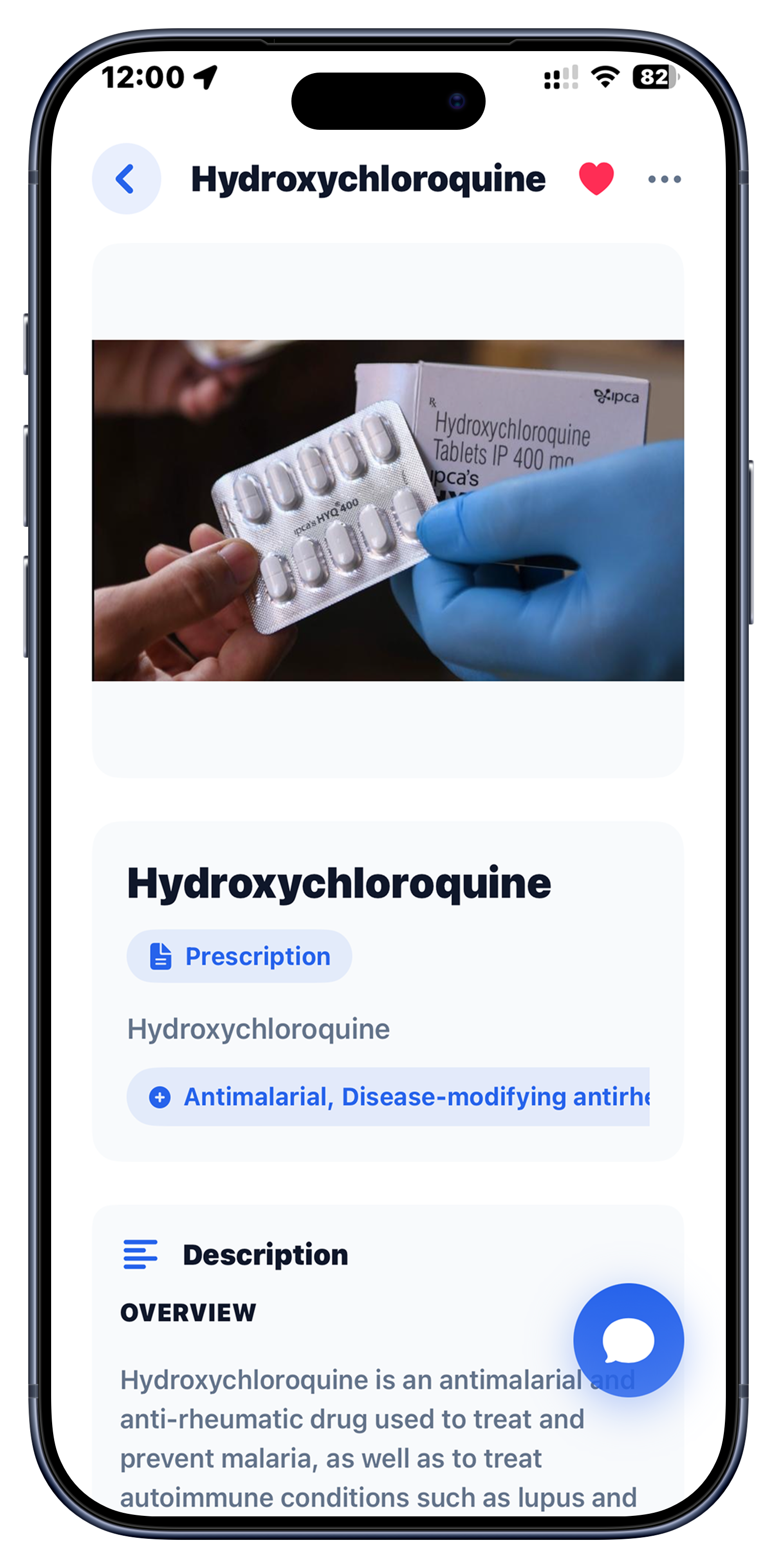AI Pill ID — Hydroxychloroquine detail screen