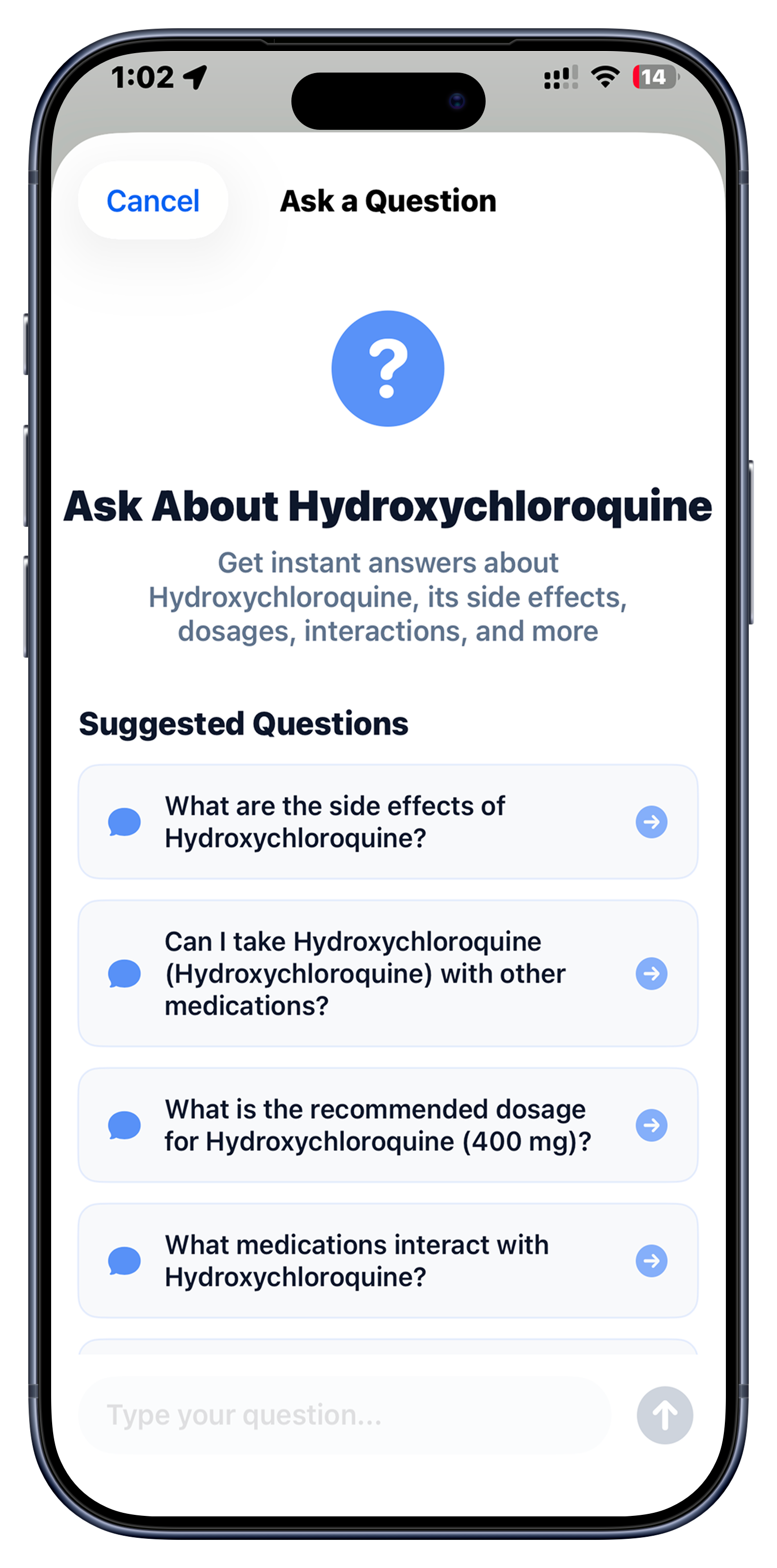 Ask the AI screen of the AI Pill ID app